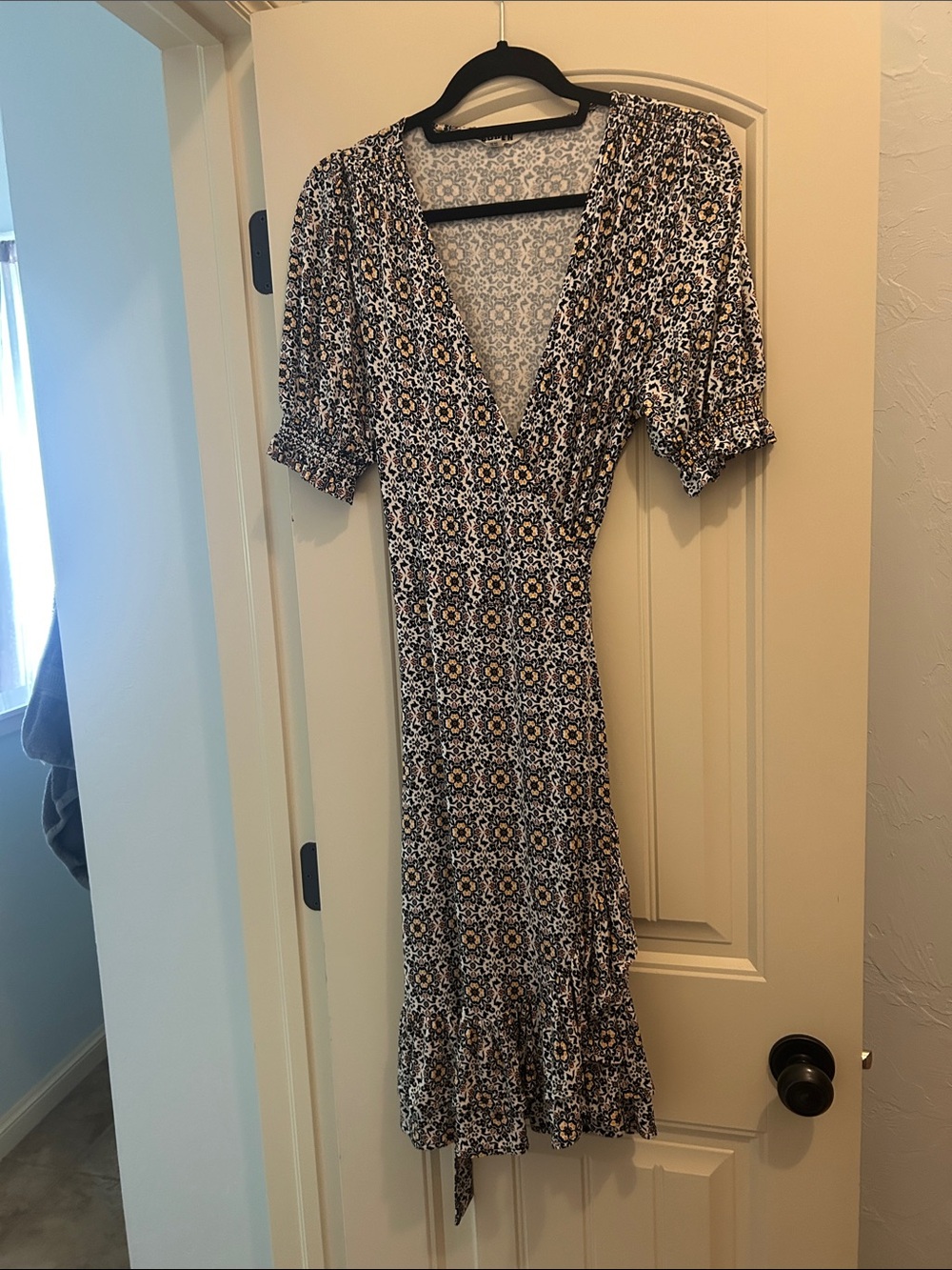 Boden Floral Wrap Midi Dress in Navy & Cream
